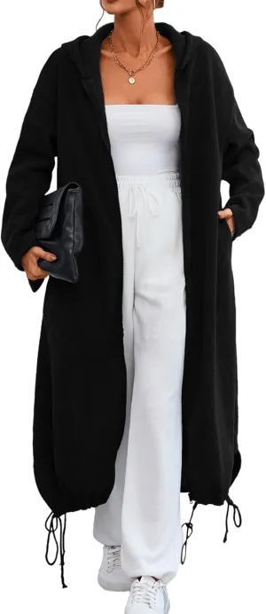 Ebifin Women's Oversized Full Zip Sweatshirts Drop Shoulder Hoodies Drawstring Long Jackets With Pockets