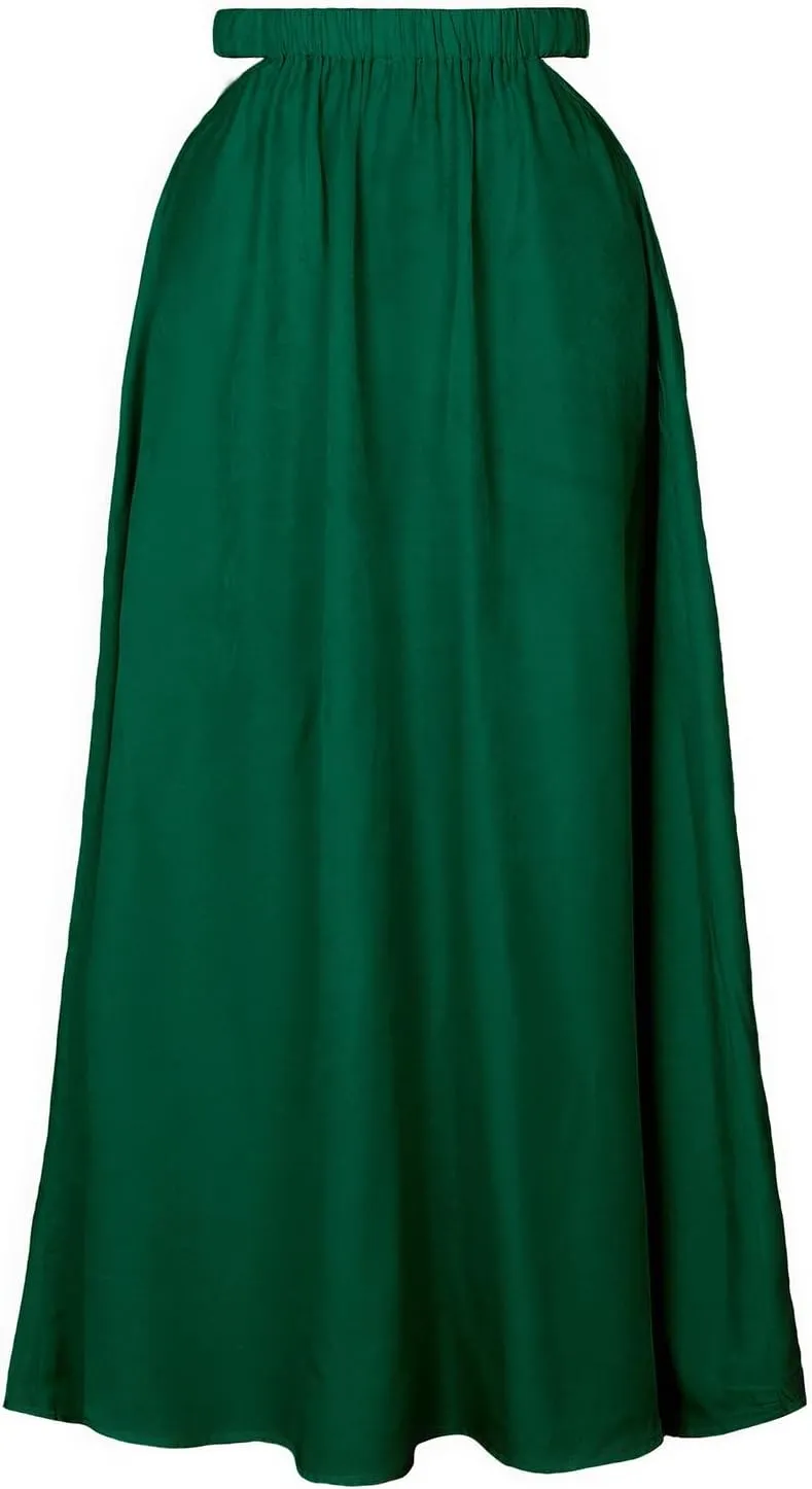 ebossy Women's Cutout Flowy Boho Long Skirt Elastic Waist Solid Color A-Line Swing Beach Holiday Cotton Skirt