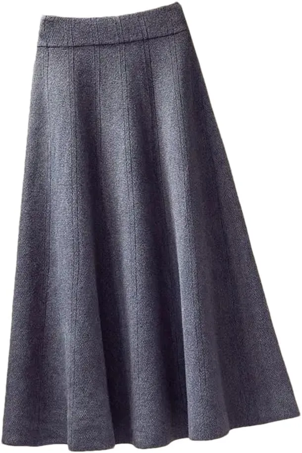 Elegant Midi Pleated Knitted Skirt Women Autumn Winter Mid Length A Line High Waist Skirt