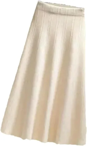 Elegant Midi Pleated Knitted Skirt Women Autumn Winter Mid Length A Line High Waist Skirt