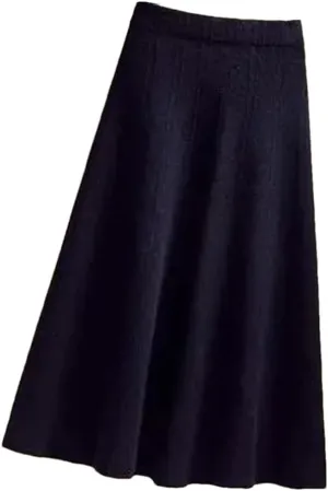 Elegant Midi Pleated Knitted Skirt Women Autumn Winter Mid Length A Line High Waist Skirt