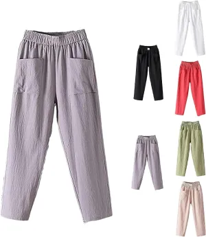 Endurancte Women's Loose Pants, Infinitne Fast Dry High Waist Cotton Trouser Cropped Solid Straight Wide Leg with Pockets