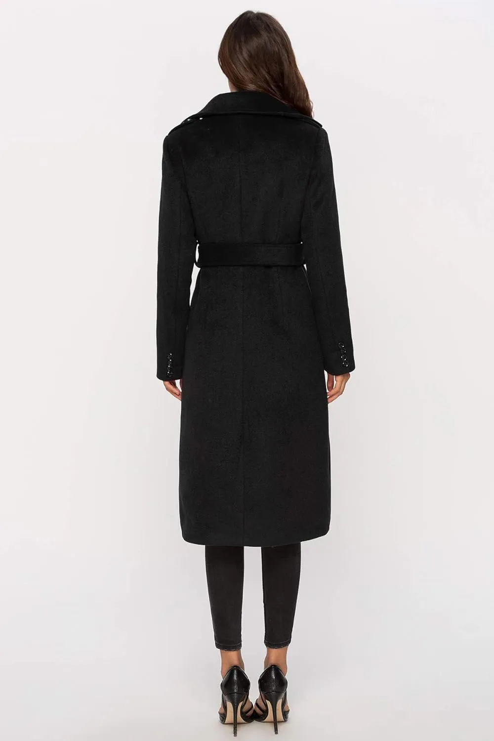 Escalier Womens Wool Coat Double Breasted Pea Coat Winter Long Trench Coat with Belt