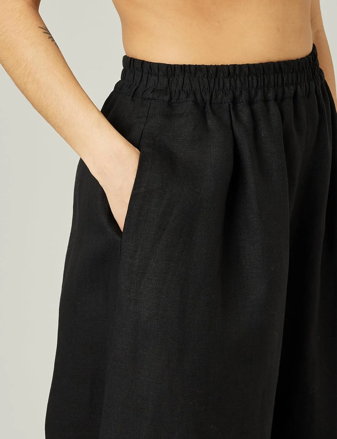 EsheSy Women's Cotton Linen Harem Pants Elastic Waist Wide Leg Pants Loose Lightweight Trousers with Pockets