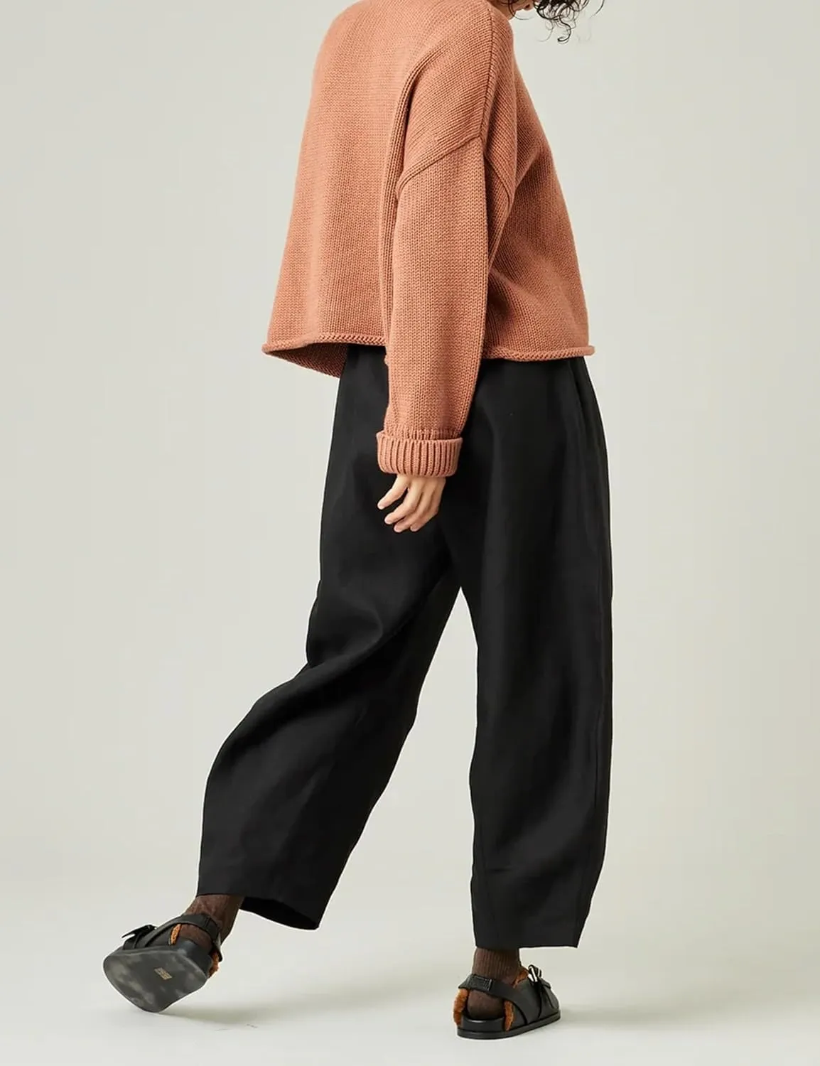 EsheSy Women's Cotton Linen Harem Pants Elastic Waist Wide Leg Pants Loose Lightweight Trousers with Pockets