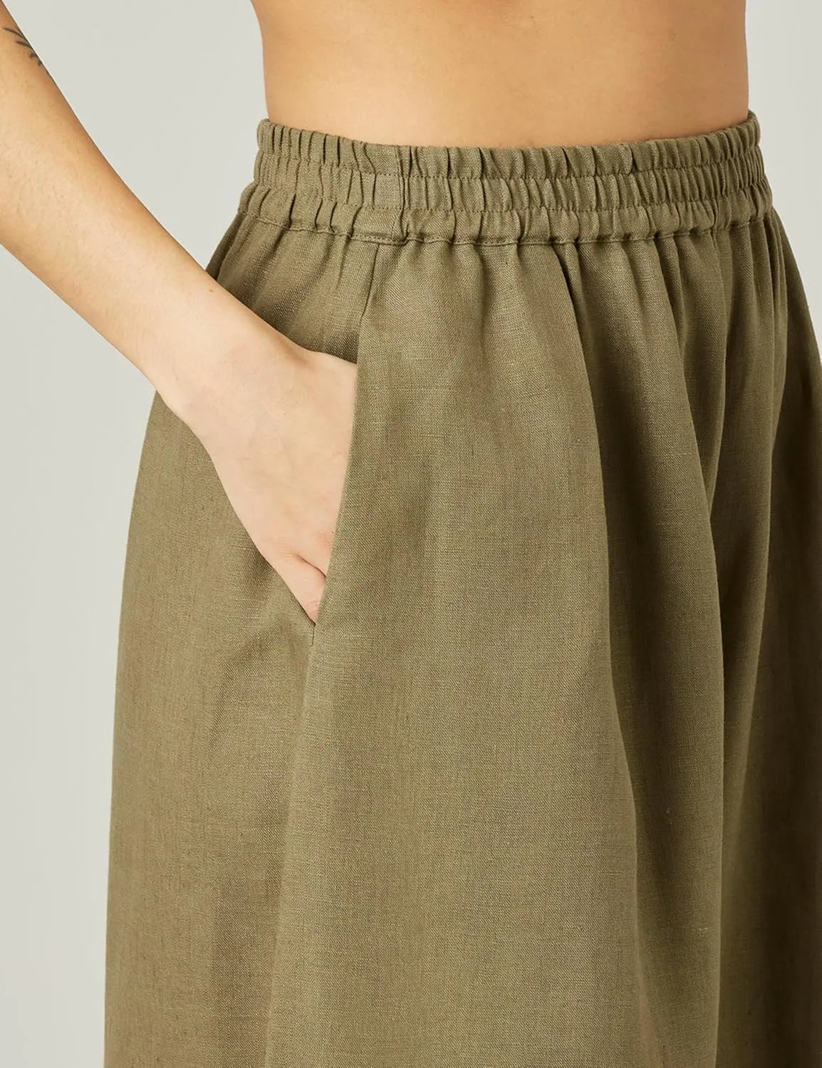 EsheSy Women's Cotton Linen Harem Pants Elastic Waist Wide Leg Pants Loose Lightweight Trousers with Pockets