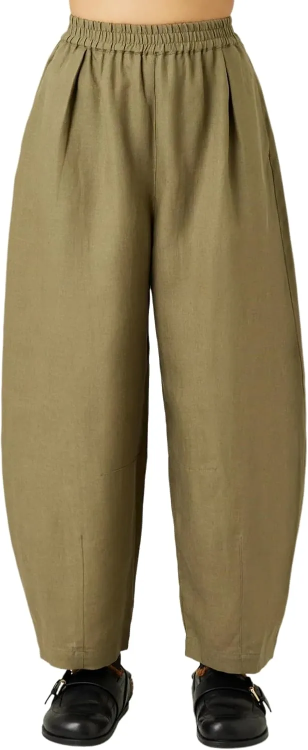 EsheSy Women's Cotton Linen Harem Pants Elastic Waist Wide Leg Pants Loose Lightweight Trousers with Pockets