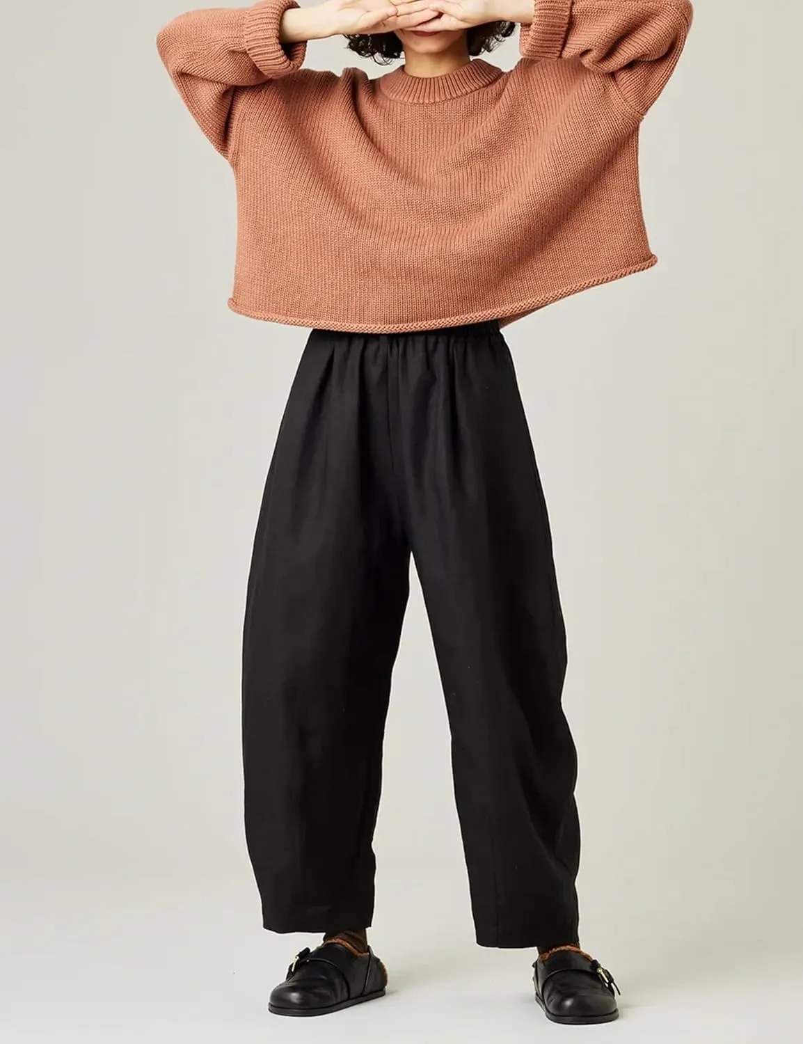 EsheSy Women's Cotton Linen Harem Pants Elastic Waist Wide Leg Pants Loose Lightweight Trousers with Pockets