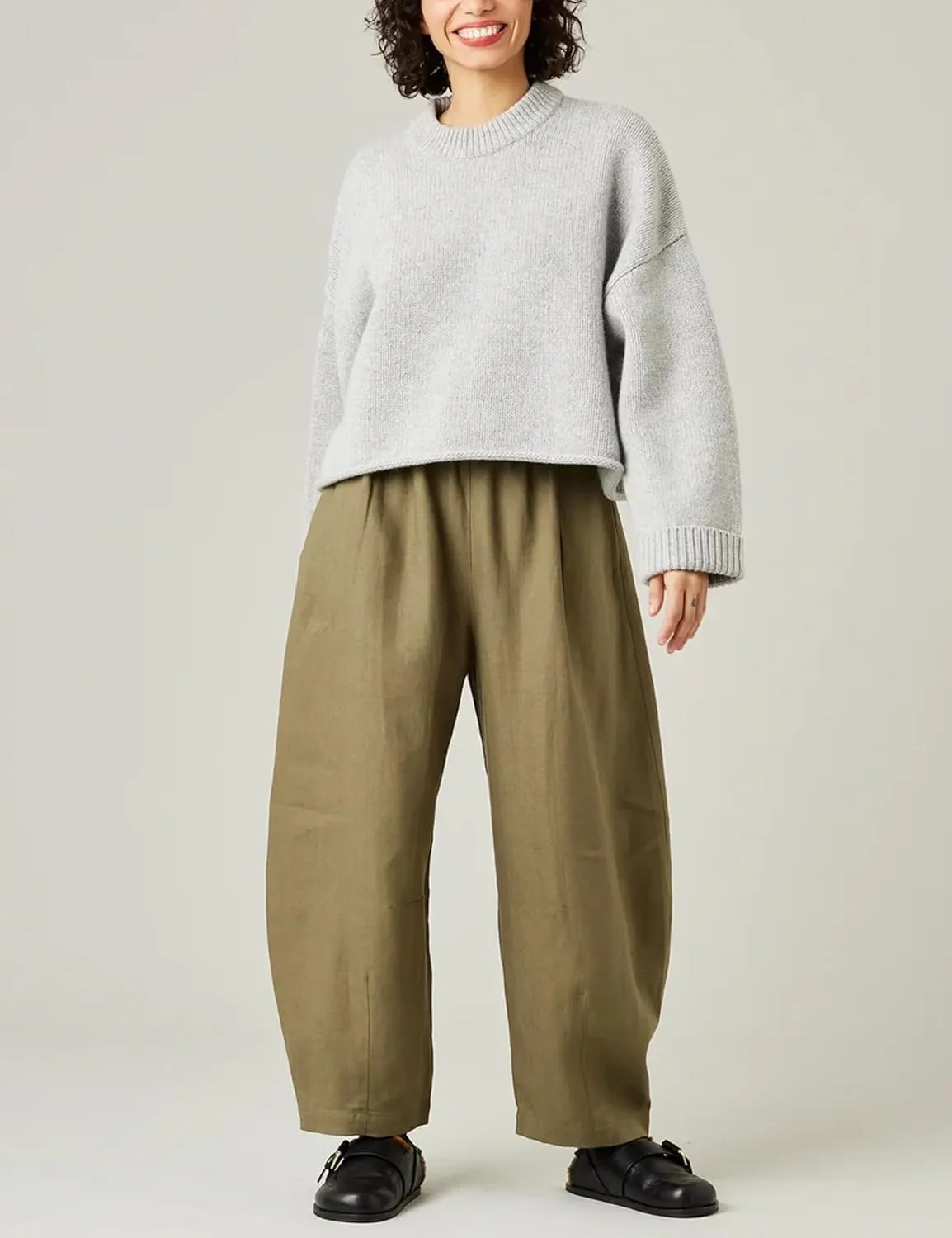 EsheSy Women's Cotton Linen Harem Pants Elastic Waist Wide Leg Pants Loose Lightweight Trousers with Pockets