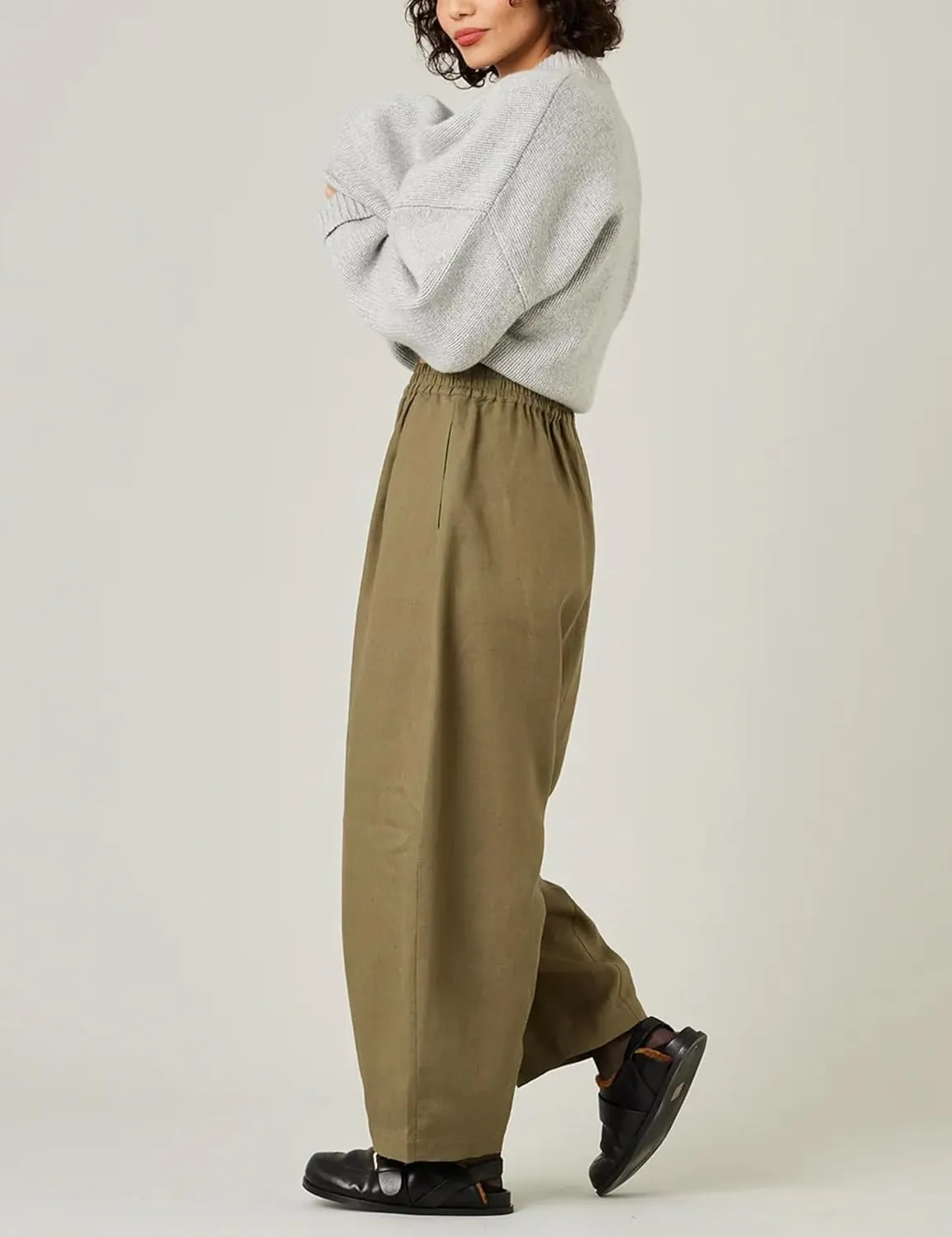 EsheSy Women's Cotton Linen Harem Pants Elastic Waist Wide Leg Pants Loose Lightweight Trousers with Pockets