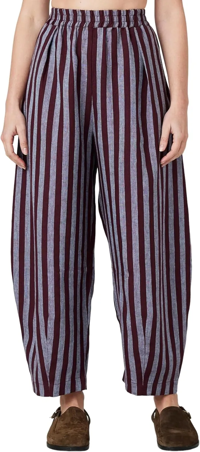 EsheSy Women's Cotton Linen Harem Striped Pants Elastic Waist Wide Leg Pants Loose Lightweight Trousers with Pockets