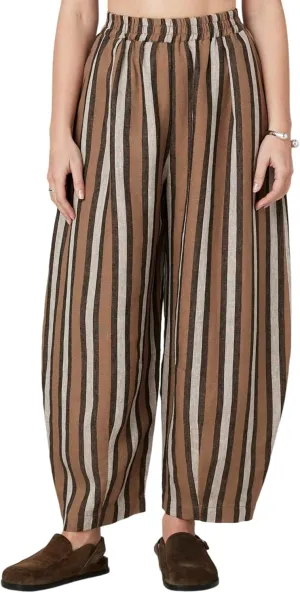 EsheSy Women's Cotton Linen Harem Striped Pants Elastic Waist Wide Leg Pants Loose Lightweight Trousers with Pockets
