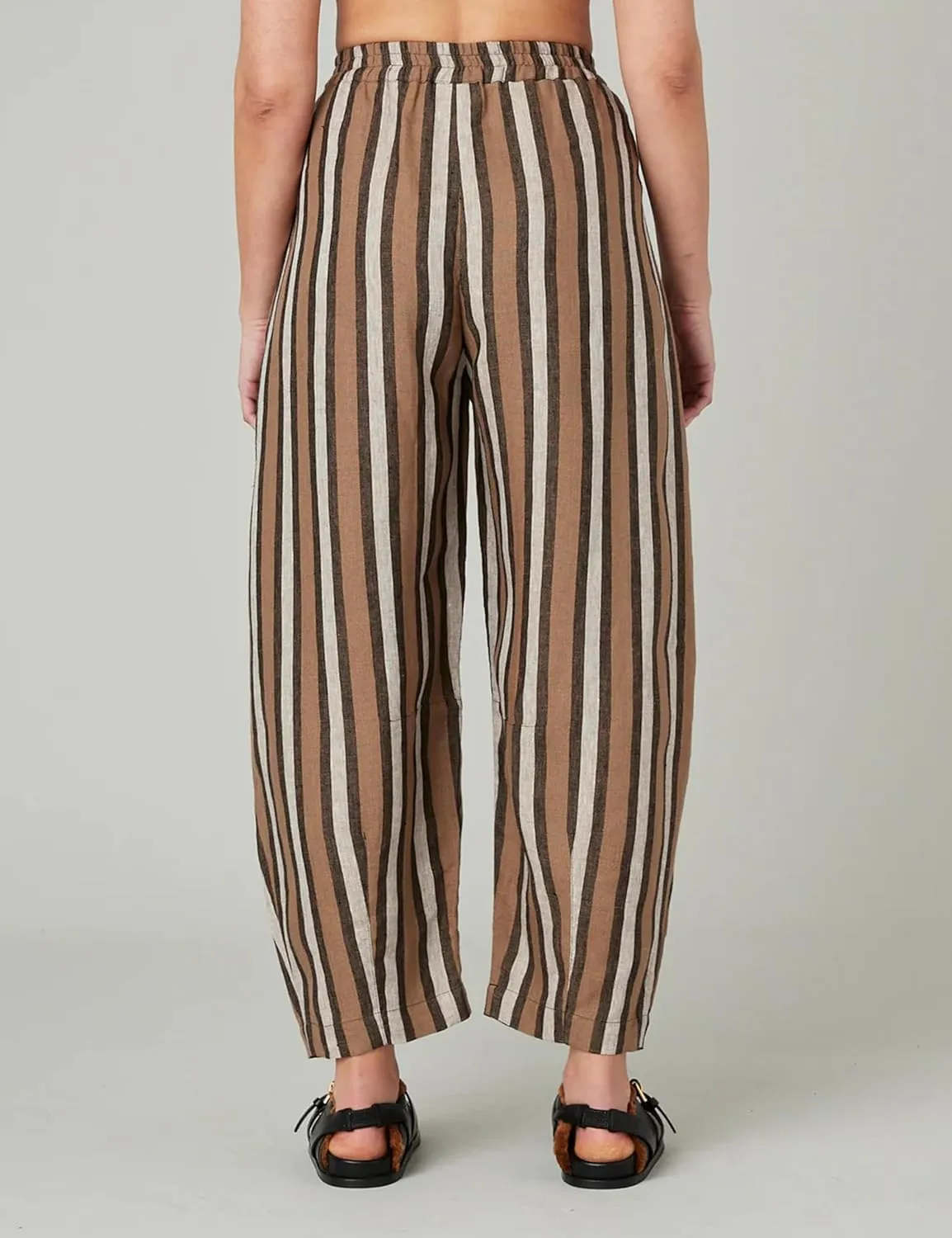 EsheSy Women's Cotton Linen Harem Striped Pants Elastic Waist Wide Leg Pants Loose Lightweight Trousers with Pockets