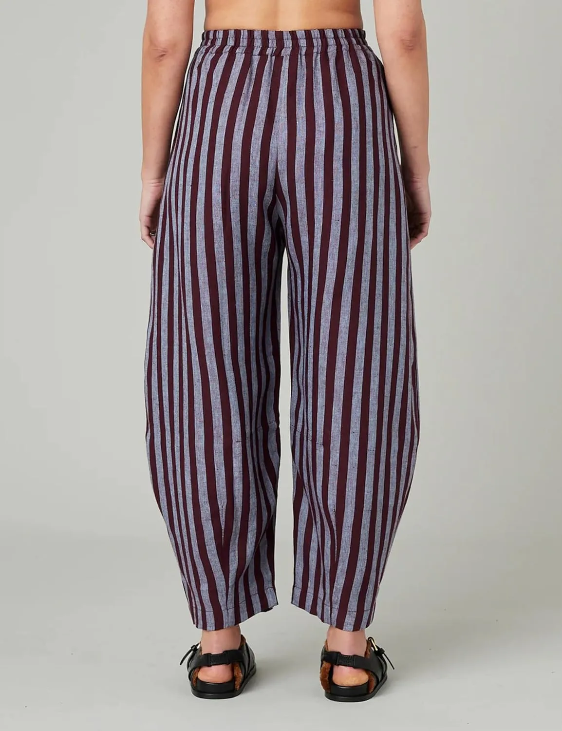 EsheSy Women's Cotton Linen Harem Striped Pants Elastic Waist Wide Leg Pants Loose Lightweight Trousers with Pockets