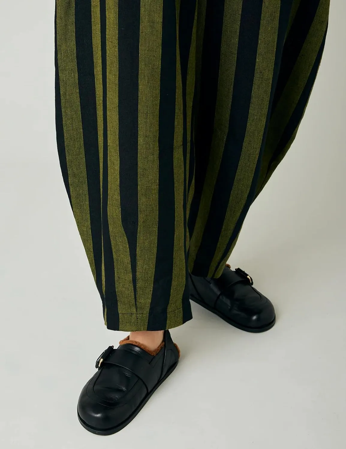EsheSy Women's Cotton Linen Harem Striped Pants Elastic Waist Wide Leg Pants Loose Lightweight Trousers with Pockets