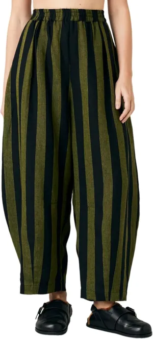 EsheSy Women's Cotton Linen Harem Striped Pants Elastic Waist Wide Leg Pants Loose Lightweight Trousers with Pockets