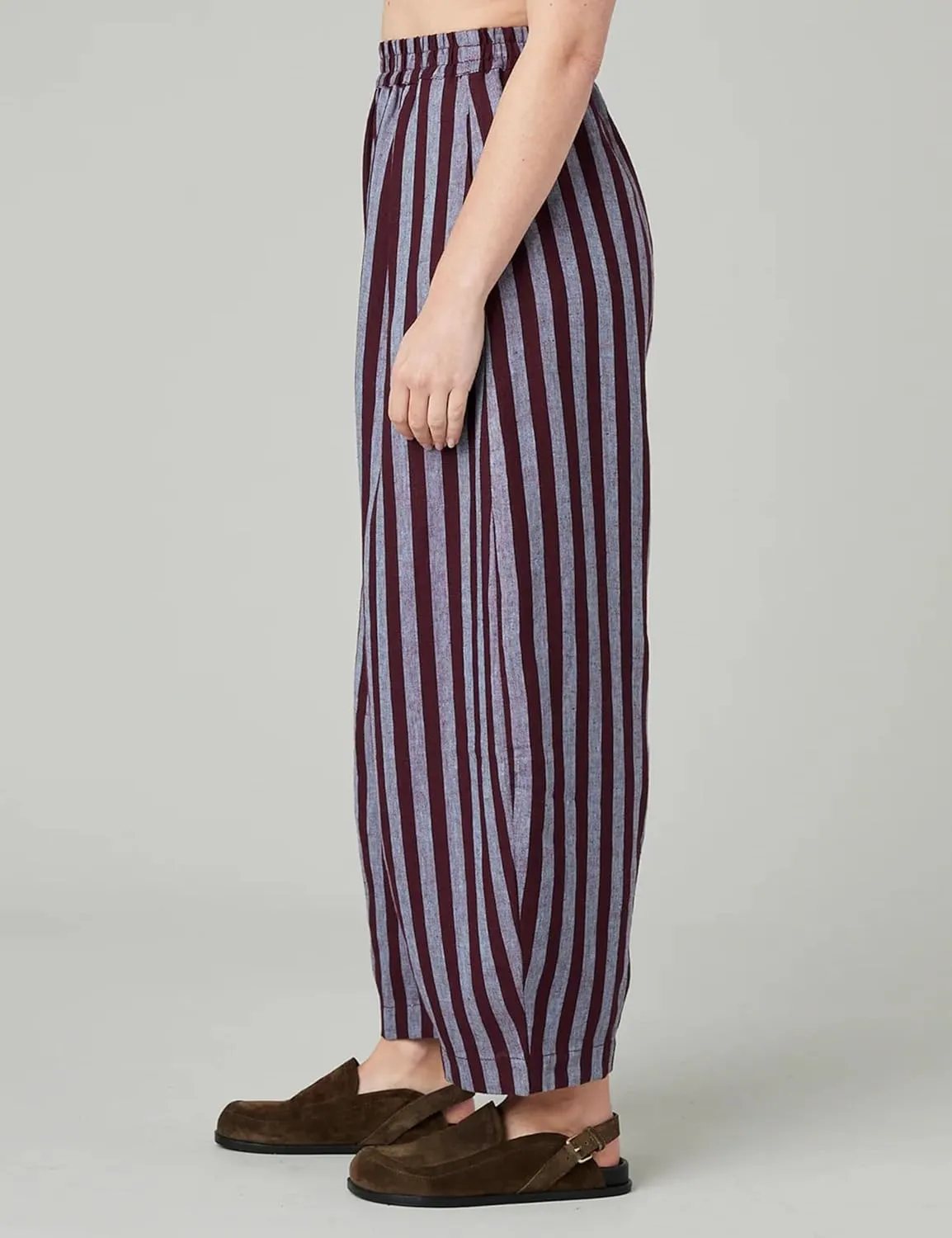 EsheSy Women's Cotton Linen Harem Striped Pants Elastic Waist Wide Leg Pants Loose Lightweight Trousers with Pockets