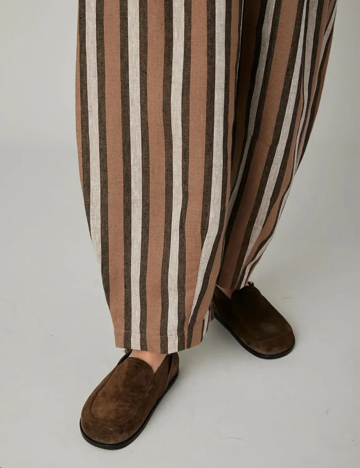 EsheSy Women's Cotton Linen Harem Striped Pants Elastic Waist Wide Leg Pants Loose Lightweight Trousers with Pockets