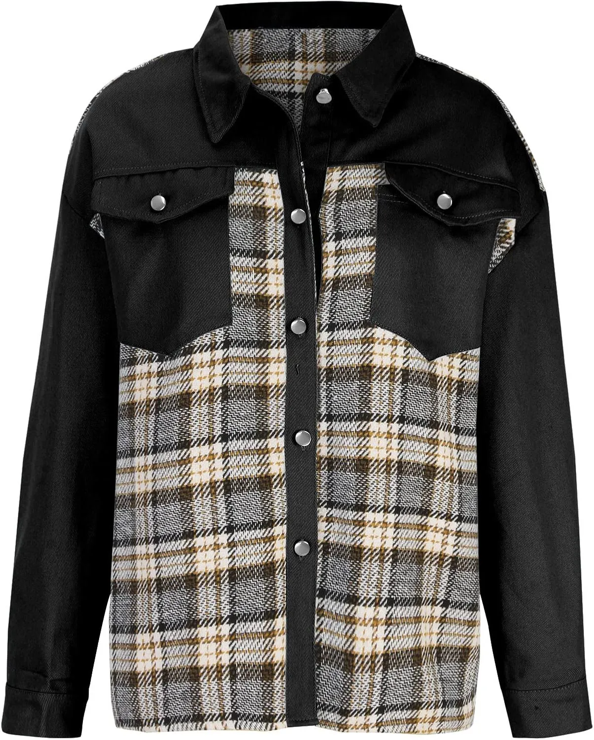 Fall Fashion Denim Jacket For Women 2023 Casual Long Sleeve Plaid Button Down Jean Shirts Shacket Jacket