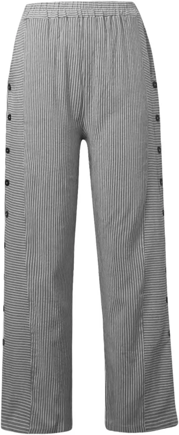 fanmpghleoo Striped Linen Pants Women Summer Elastic High Waisted Wide Leg Pinstripe Pants Casual Plus Size Beach Gauze Pants