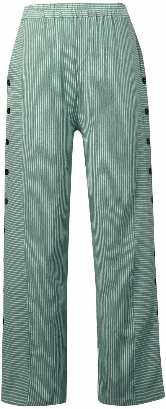 fanmpghleoo Striped Linen Pants Women Summer Elastic High Waisted Wide Leg Pinstripe Pants Casual Plus Size Beach Gauze Pants