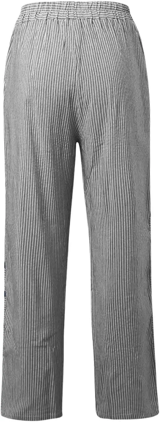 fanmpghleoo Striped Linen Pants Women Summer Elastic High Waisted Wide Leg Pinstripe Pants Casual Plus Size Beach Gauze Pants