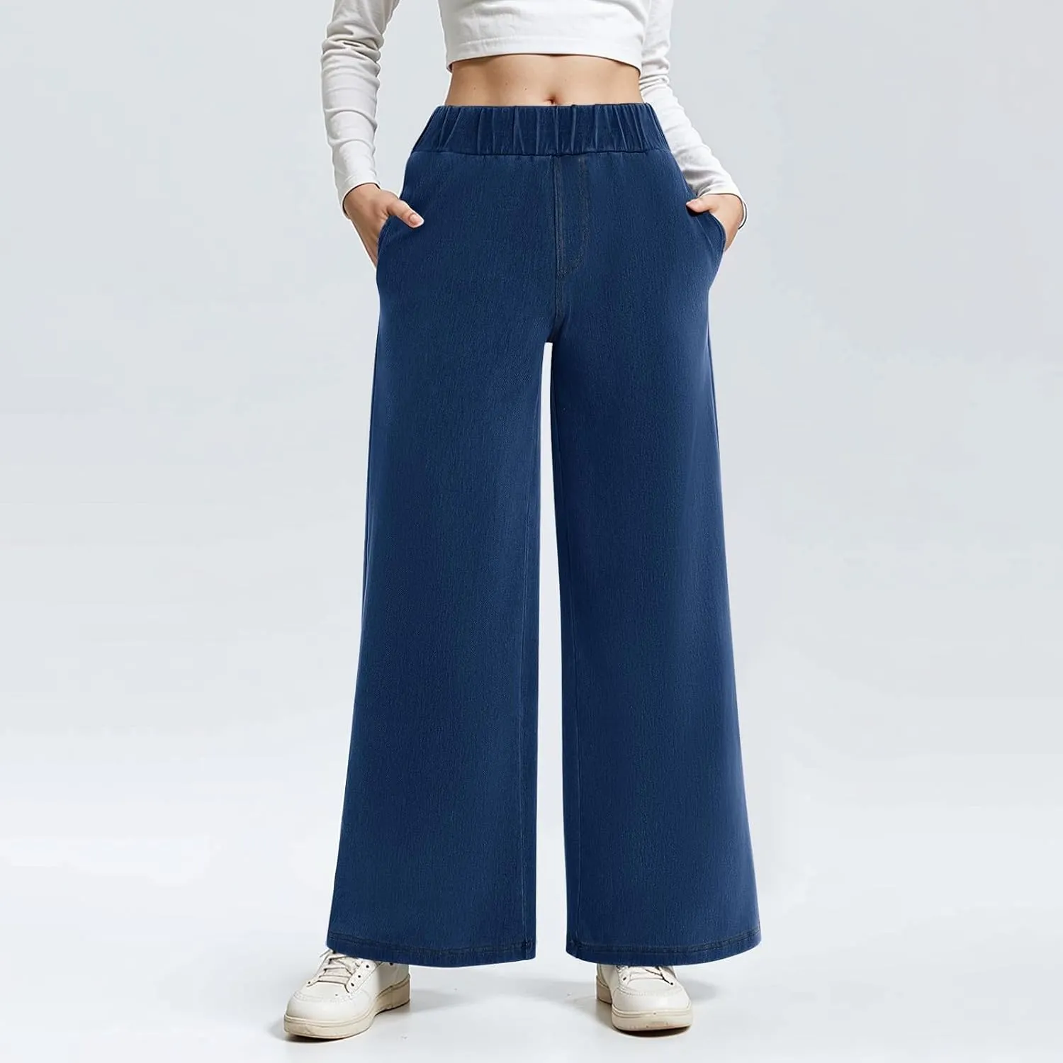 fanmpghleoo Sweatpants That Look Like Jeans Elastic Waist Wide Leg Jean Woman Trendy Boyfriend Denim Pants Loose Cowboy Pants