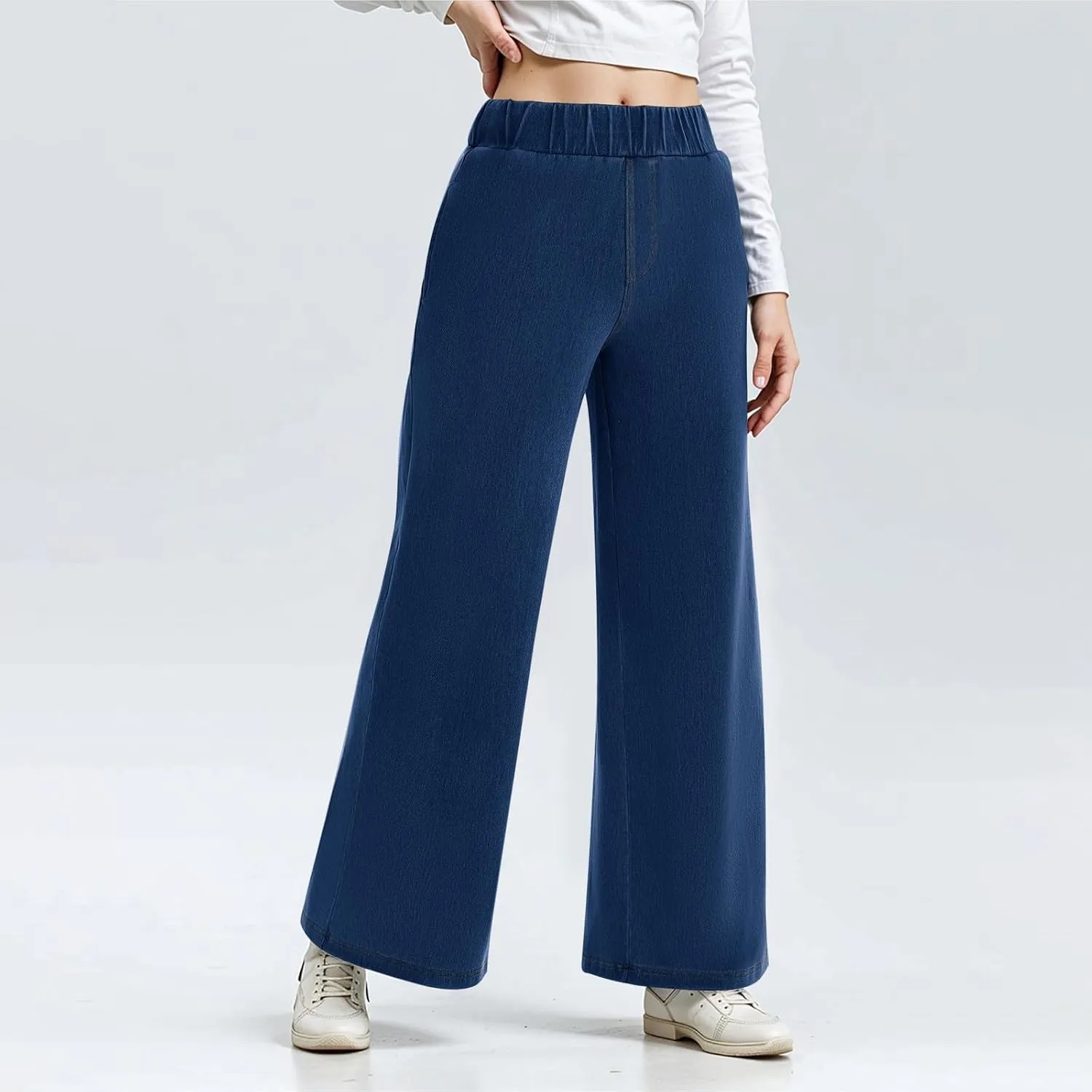 fanmpghleoo Sweatpants That Look Like Jeans Elastic Waist Wide Leg Jean Woman Trendy Boyfriend Denim Pants Loose Cowboy Pants
