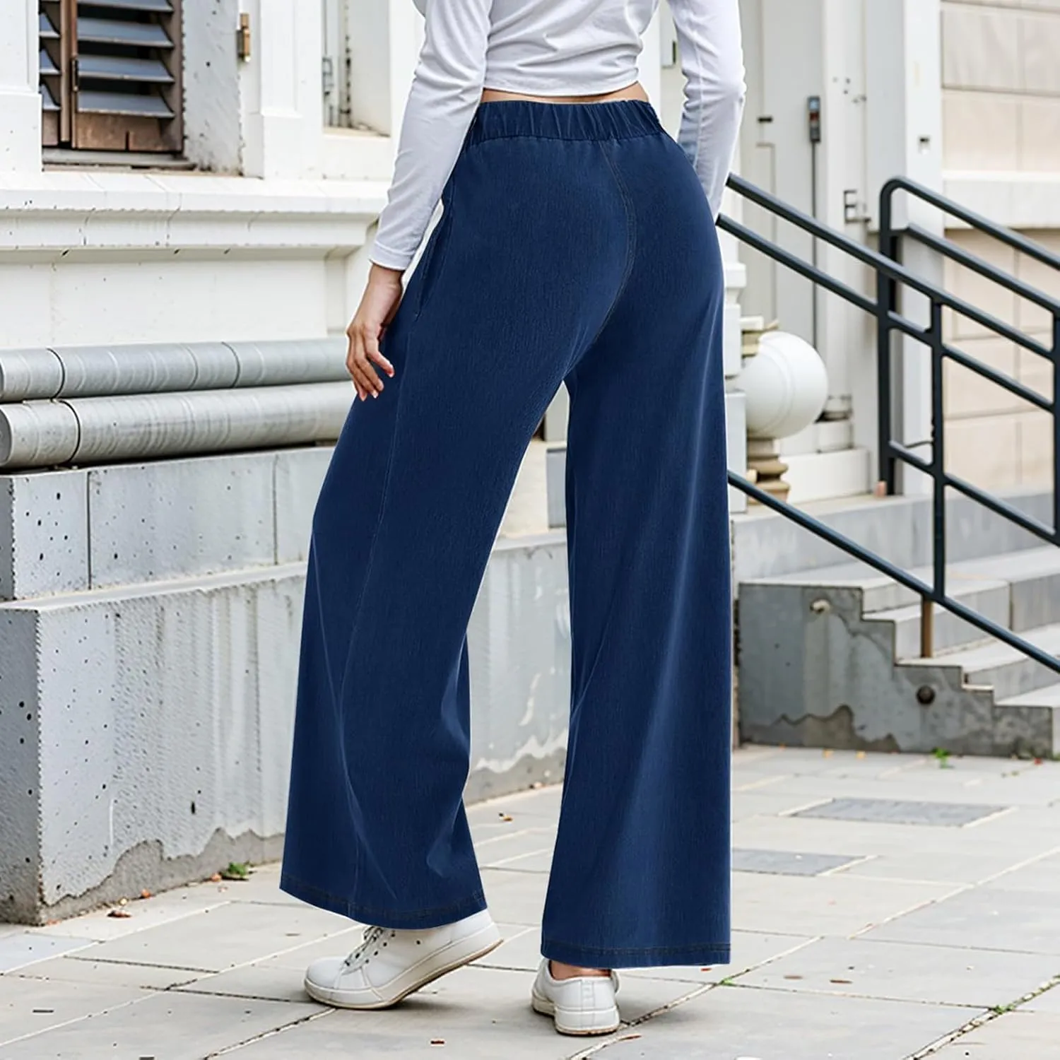 fanmpghleoo Sweatpants That Look Like Jeans Elastic Waist Wide Leg Jean Woman Trendy Boyfriend Denim Pants Loose Cowboy Pants