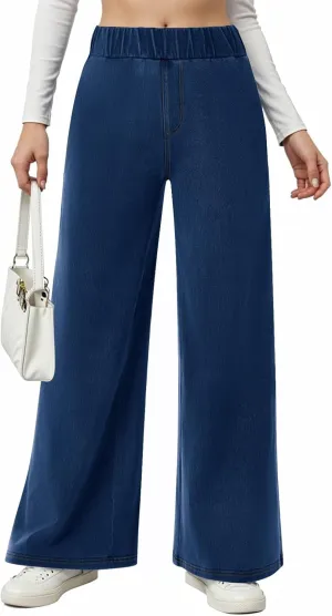 fanmpghleoo Sweatpants That Look Like Jeans Elastic Waist Wide Leg Jean Woman Trendy Boyfriend Denim Pants Loose Cowboy Pants