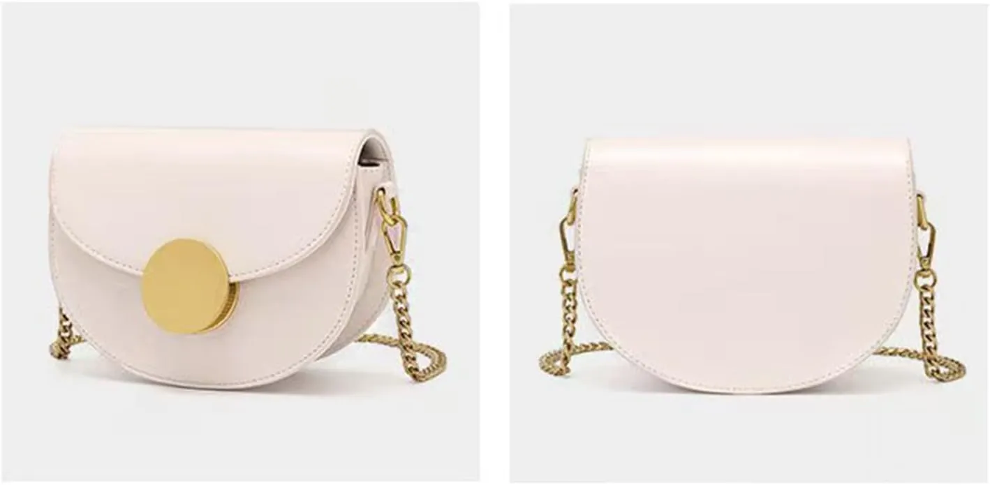 Fashion chain Cross-body bags for women,Minimalist Single-shoulder bag,half circle saddle bag,Vegan Leather small purse.