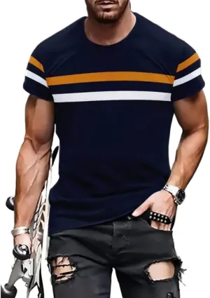 Fashion Striped Printed T-Shirt Loose Breathable Casual Short-Sleeved Shirt