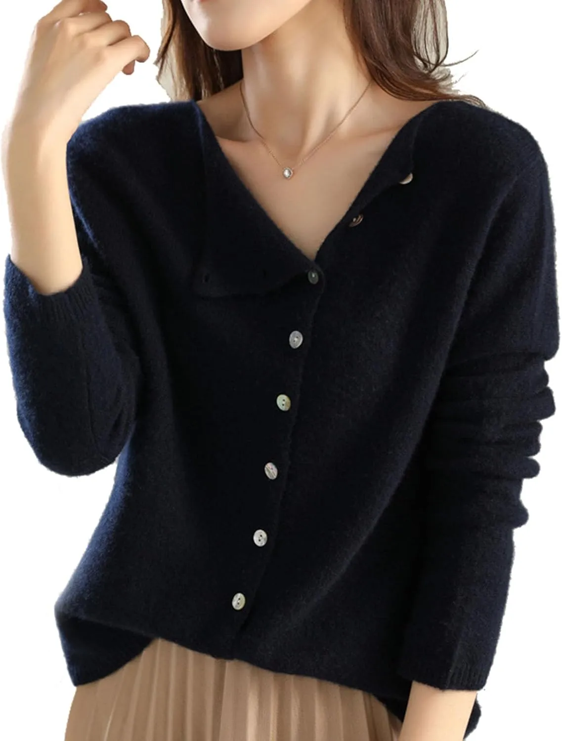 Faux Cashmere Cardigan Sweaters for Women, Open Front Cropped Cardigan Sweater, Long Sleeve Crewneck Knit Cardigan