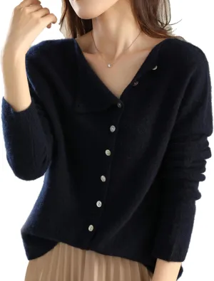 Faux Cashmere Cardigan Sweaters for Women, Open Front Cropped Cardigan Sweater, Long Sleeve Crewneck Knit Cardigan