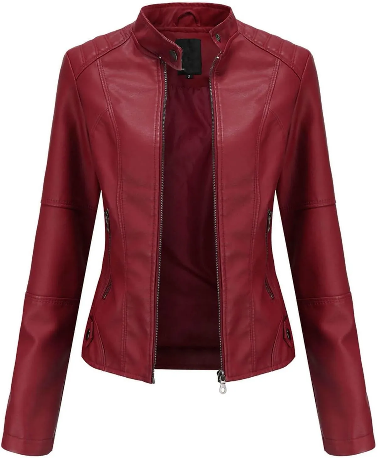 Faux Leather Jackets Women Full Zip Long Sleeve Solid Moto Jacket Trendy Casual Slim Fit Short Coat with Pockets