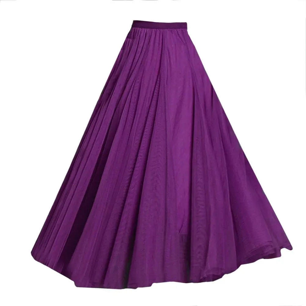 FEOYA Women Tutu Tulle Skirt A-Line Fairy Pleated Elastic Waist Maxi Midi Tea Length Party Evening Summer Casual Skirt