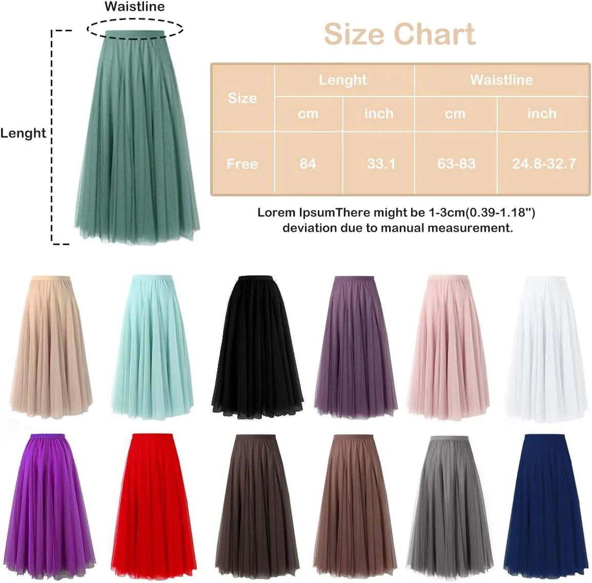 FEOYA Women Tutu Tulle Skirt A-Line Fairy Pleated Elastic Waist Maxi Midi Tea Length Party Evening Summer Casual Skirt