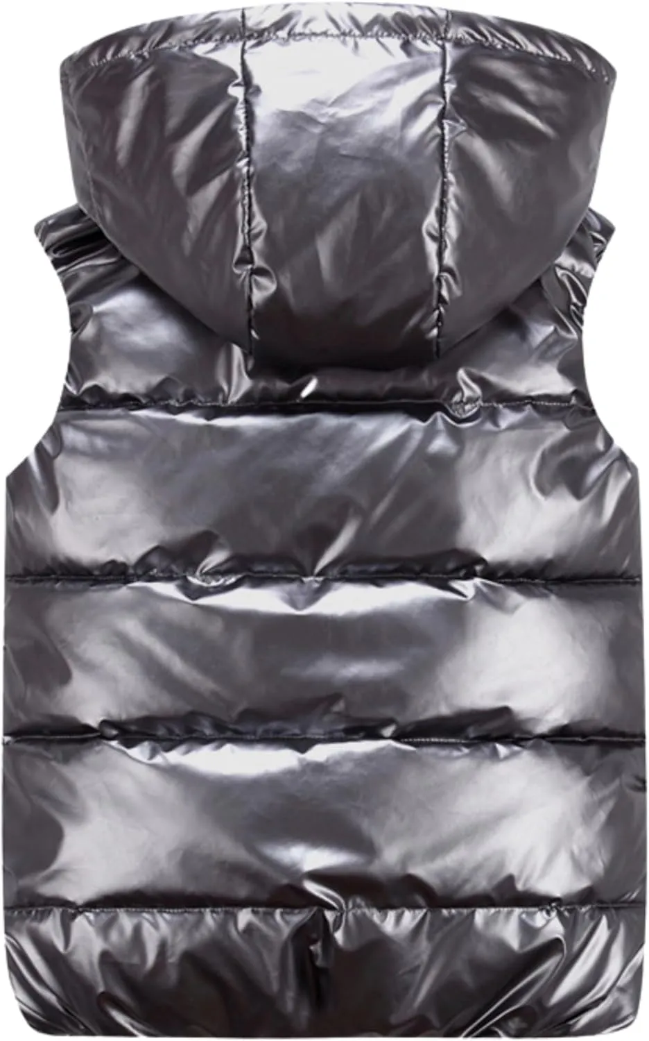 FindThy Womens Shiny Puffer Down Vest Quilted Zip Up Hat Collar Pocketed Sleeveless Jacket