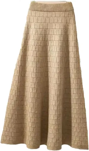 Fjnbbiot Autumn Winter Women's Fashion Midi Skirt High Waist Pleated Knitted Thick Warm A-Line Skirts