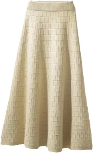 Fjnbbiot Autumn Winter Women's Fashion Midi Skirt High Waist Pleated Knitted Thick Warm A-Line Skirts