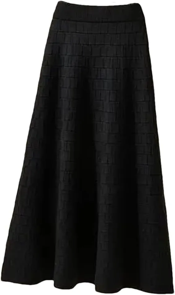 Fjnbbiot Autumn Winter Women's Fashion Midi Skirt High Waist Pleated Knitted Thick Warm A-Line Skirts