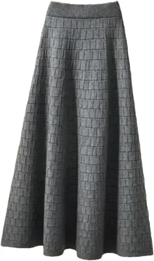 Fjnbbiot Autumn Winter Women's Fashion Midi Skirt High Waist Pleated Knitted Thick Warm A-Line Skirts