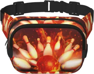 Flaming Bowling Ball Bouncing Pins Fanny Pack Crossbody Waist Bag For Women Men Adjustable Casual Workout Belt Bag