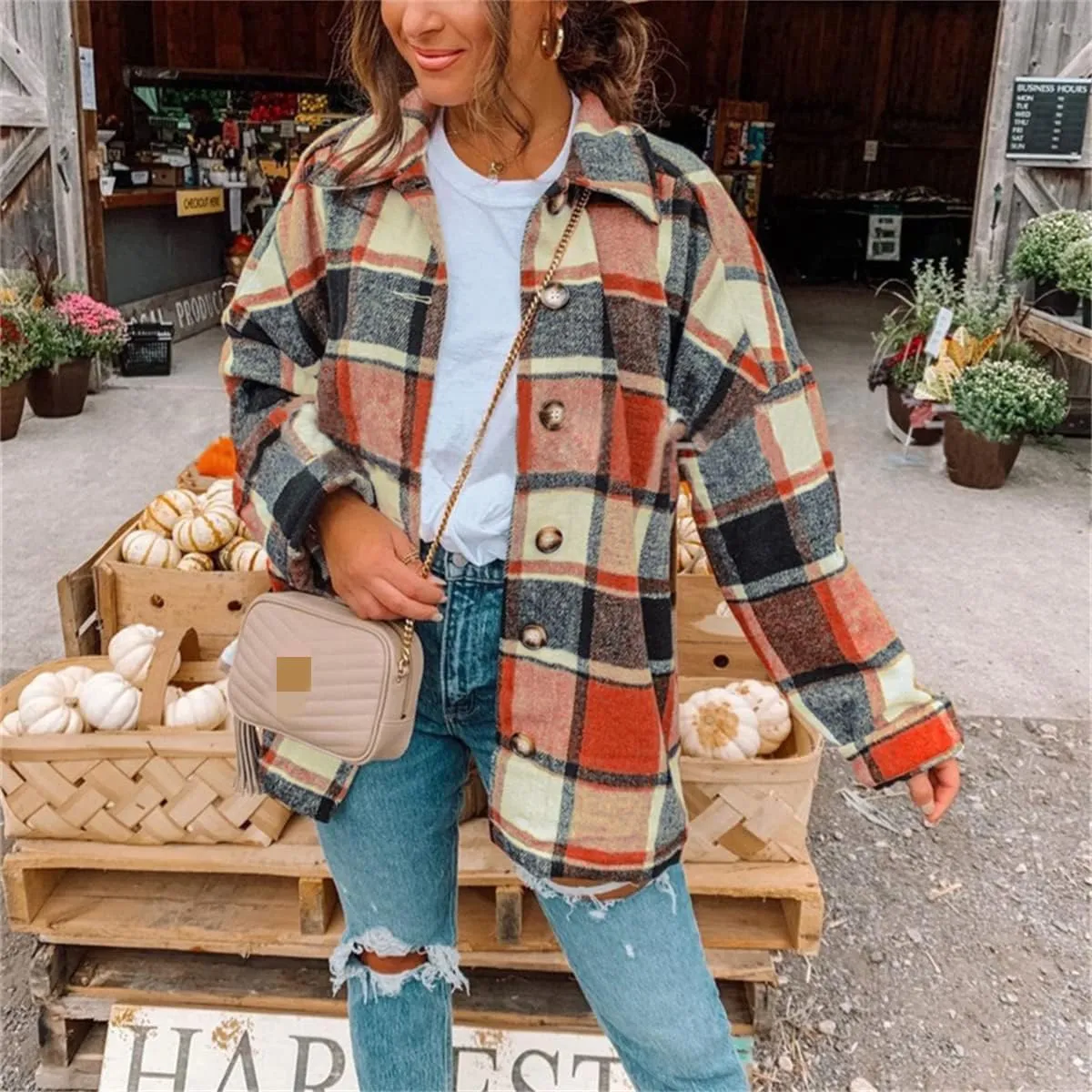 Flannel Shirts for Women Soft Plaid Shacket Button Down Wool Blend Jacket Oversized Long Sleeve Casual Shirt Tops
