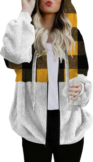 Flannels for Women 2024 Winter Warm Fuzzy Plaid Shirt Jackets Plus Size Button Casual Button Down Loose Trendy