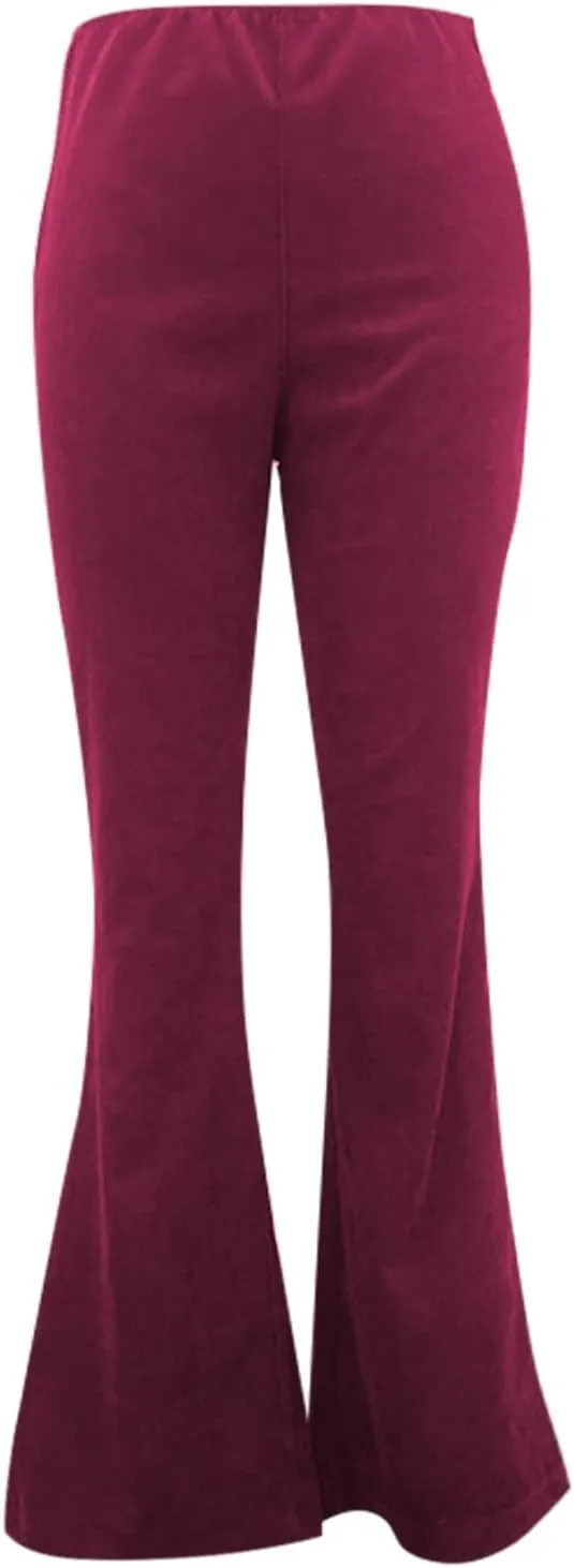 Flare Corduroy Pants for Women High Waisted Wide Leg Pants Elastic Waist Pull On Bell Bottoms Front Seam Slacks