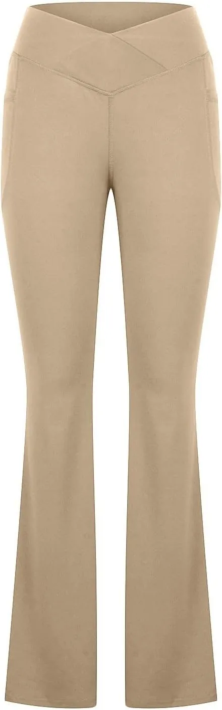 Flare Yoga Pants for Women V Neck High Waisted Tummy Control Pants Skinny Stretch Butt Lifting Pull on Pants with Pockets