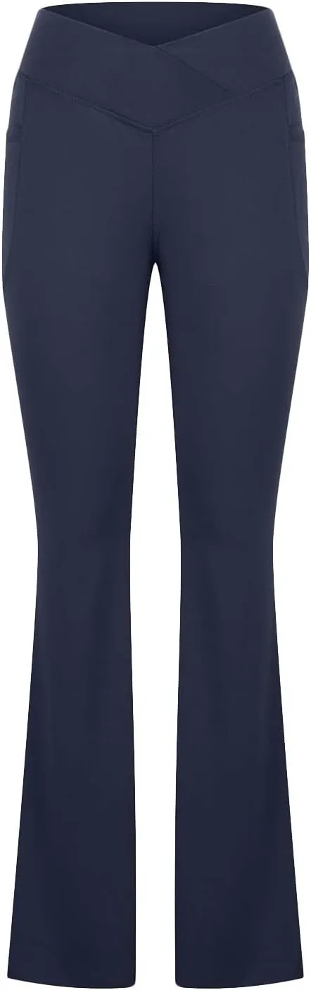 Flare Yoga Pants for Women V Neck High Waisted Tummy Control Pants Skinny Stretch Butt Lifting Pull on Pants with Pockets