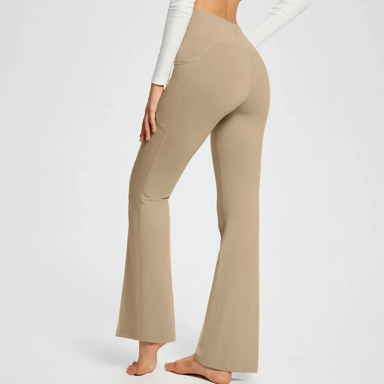 Flare Yoga Pants for Women V Neck High Waisted Tummy Control Pants Skinny Stretch Butt Lifting Pull on Pants with Pockets