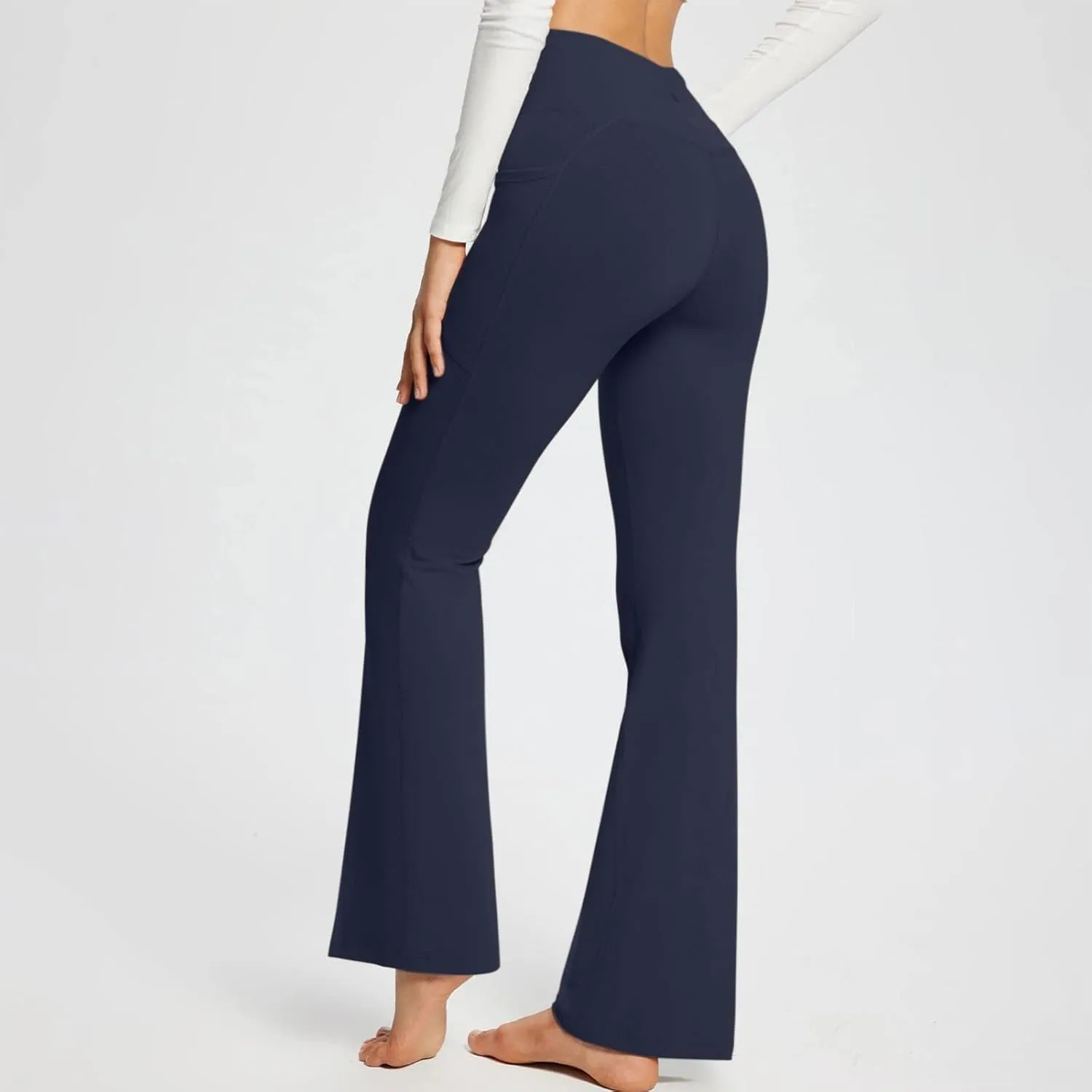 Flare Yoga Pants for Women V Neck High Waisted Tummy Control Pants Skinny Stretch Butt Lifting Pull on Pants with Pockets